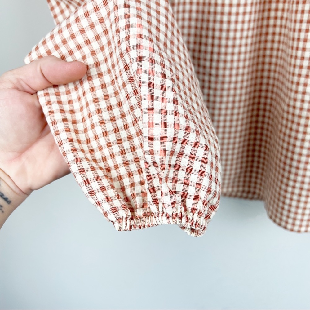 Andree By Unit Ivory And Rust Gingham Peasant Top - image 4